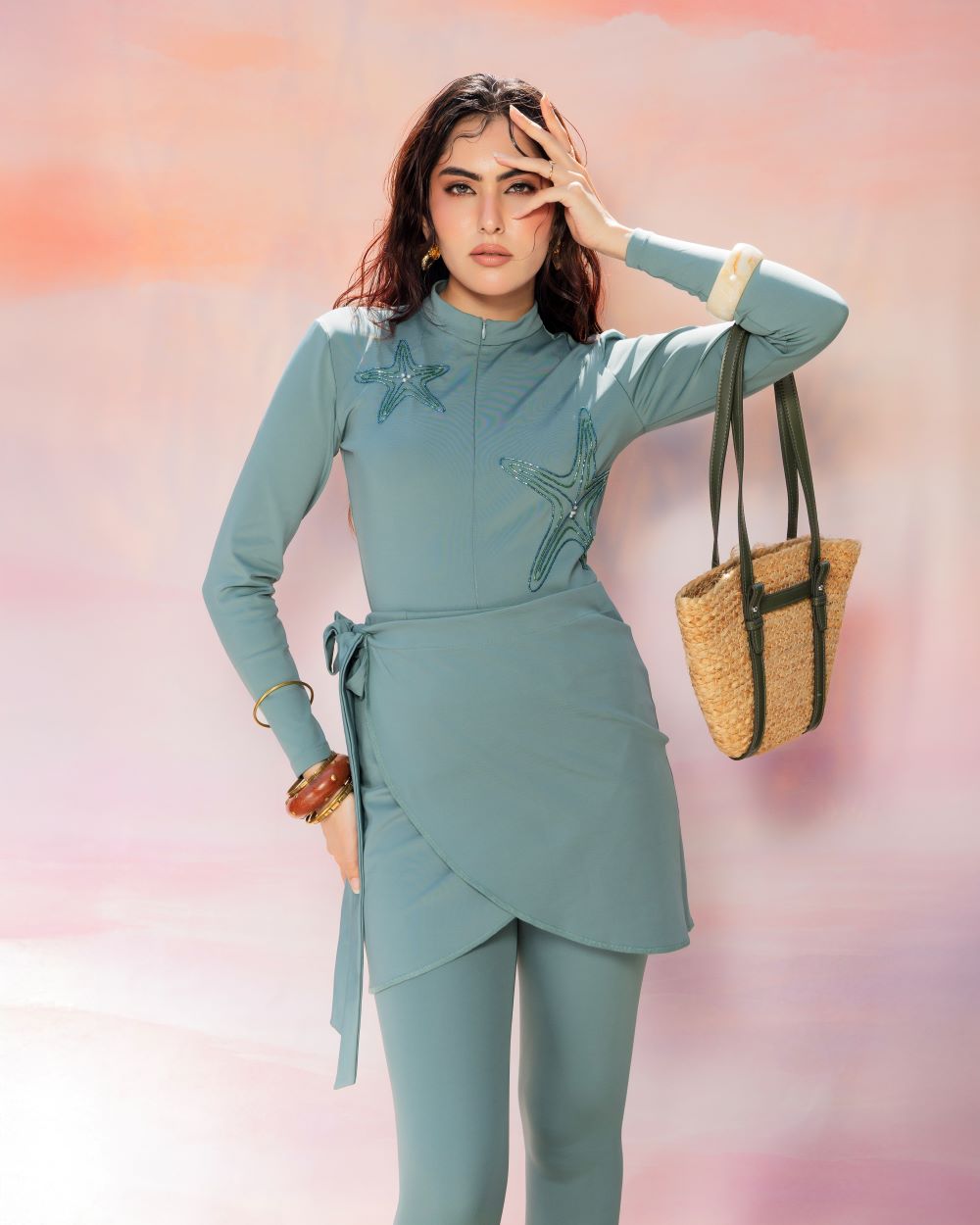 Starfish Embellished Zip Bodysuit