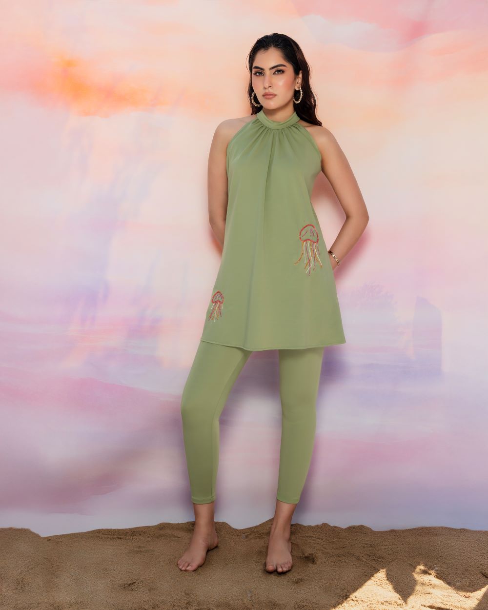 Moss halter swim-dress: